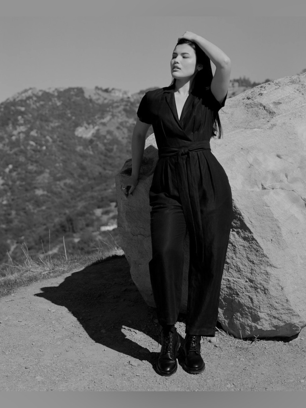 Neranese Stone Jumpsuit | Black | Size Medium Tencel-linen blend  V-neckline